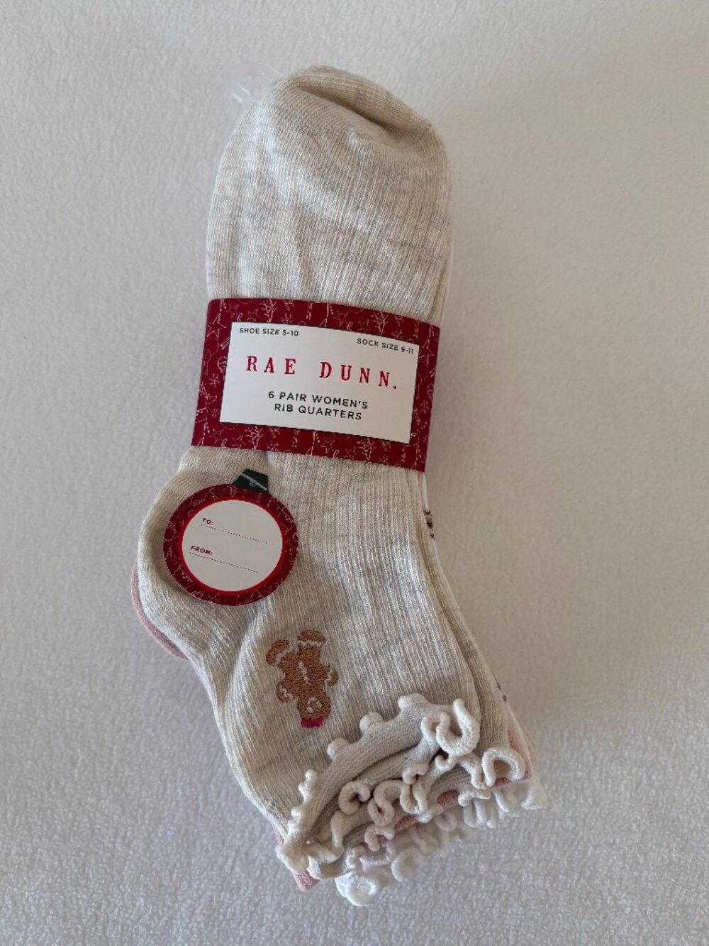NWT - Rae Dunn 6 pr Women's Cushioned Rib Quarter Socks - Gingerbread Collection